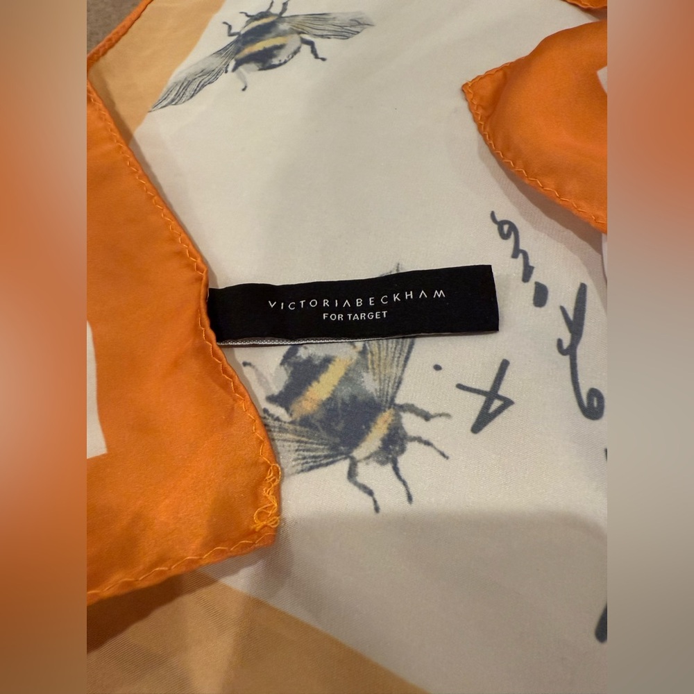 Victoria Beckham Bee Print Silk Scarf - White and Orange - Picture 3 of 4